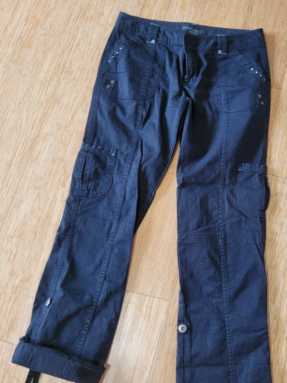 Inc Black capris Pants With Rhinestone Pockets with fold up option